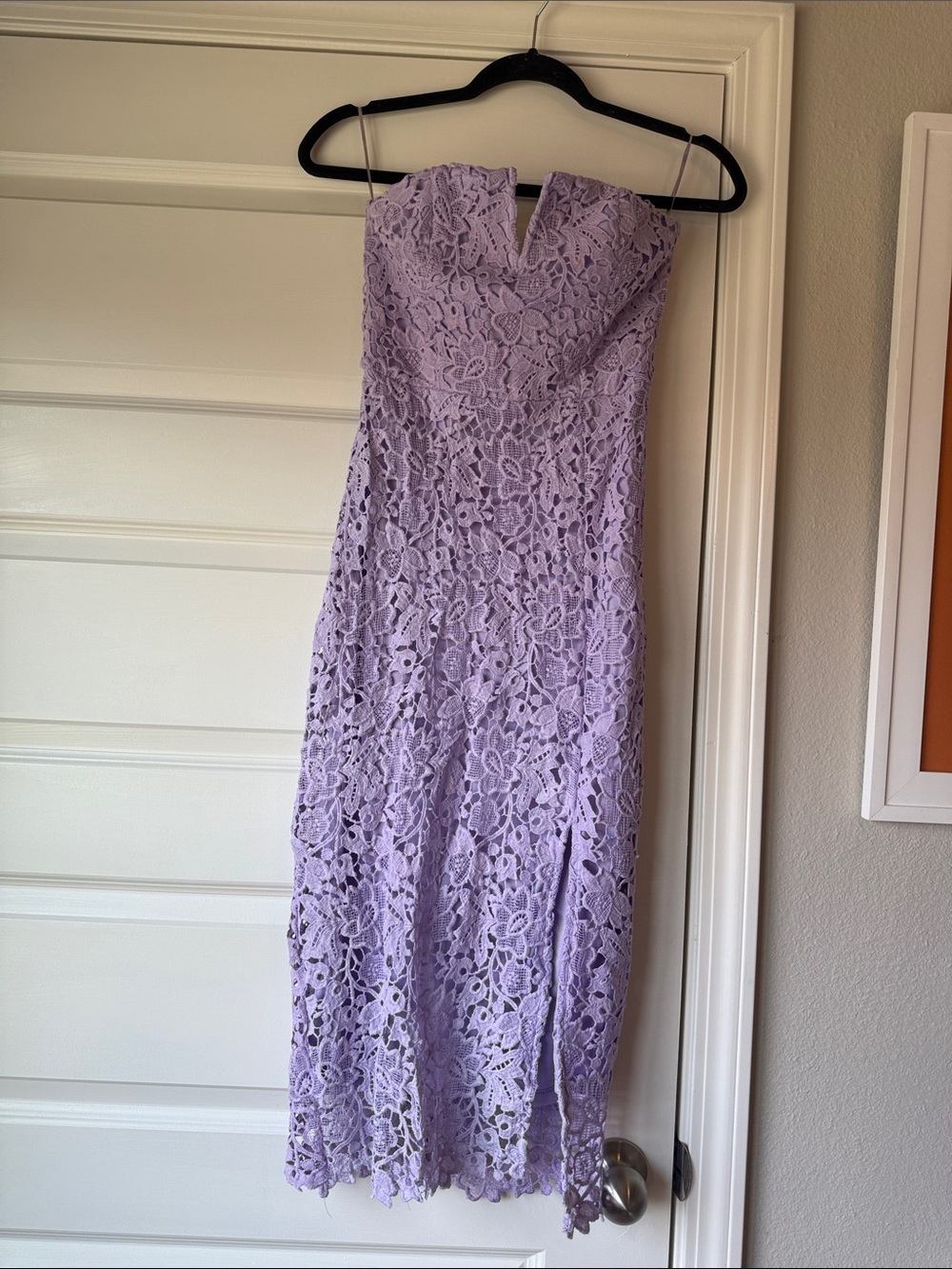 Astr Lavender Strapless Floral Lace Midi Dress